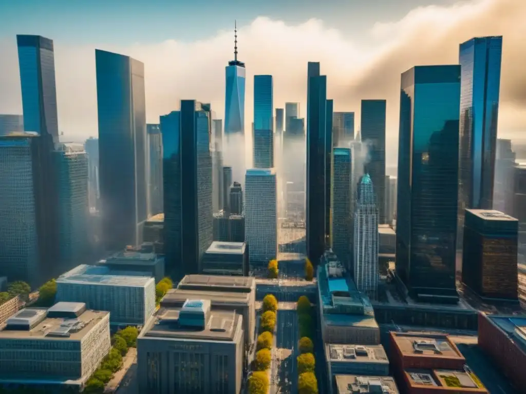 Esplendor urbano en América del Norte: vibrante distrito financiero Vibrante distrito financiero en Norteamérica, con rascacielos modernos y bullicio urbano