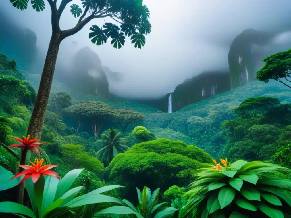Biodiversidad exuberante: armonía en la selva tropical Un vibrante ecosistema en la selva, mostrando diversidad de flora y fauna en armonía