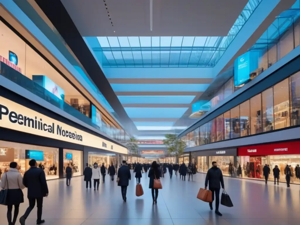 Centro comercial internacional: diversidad y lujo en acción Vibrante escena en centro comercial internacional con diversidad de compradores