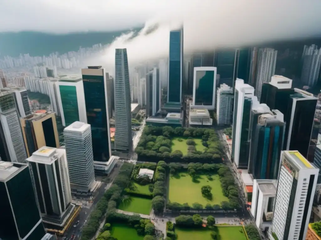 Centro financiero latinoamericano: dinamismo urbano en 8k Vibrante escena del distrito financiero en América Latina, reflejando el dinámico mercado inmobiliario internacional