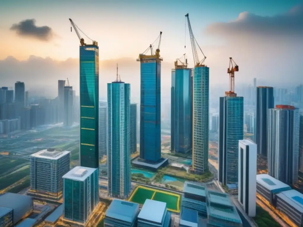 Vibrante mercado inmobiliario: crecimiento y oportunidades Vibrante escena en mercados inmobiliarios emergentes con inversores y tecnología, simbolizando crecimiento y prosperidad