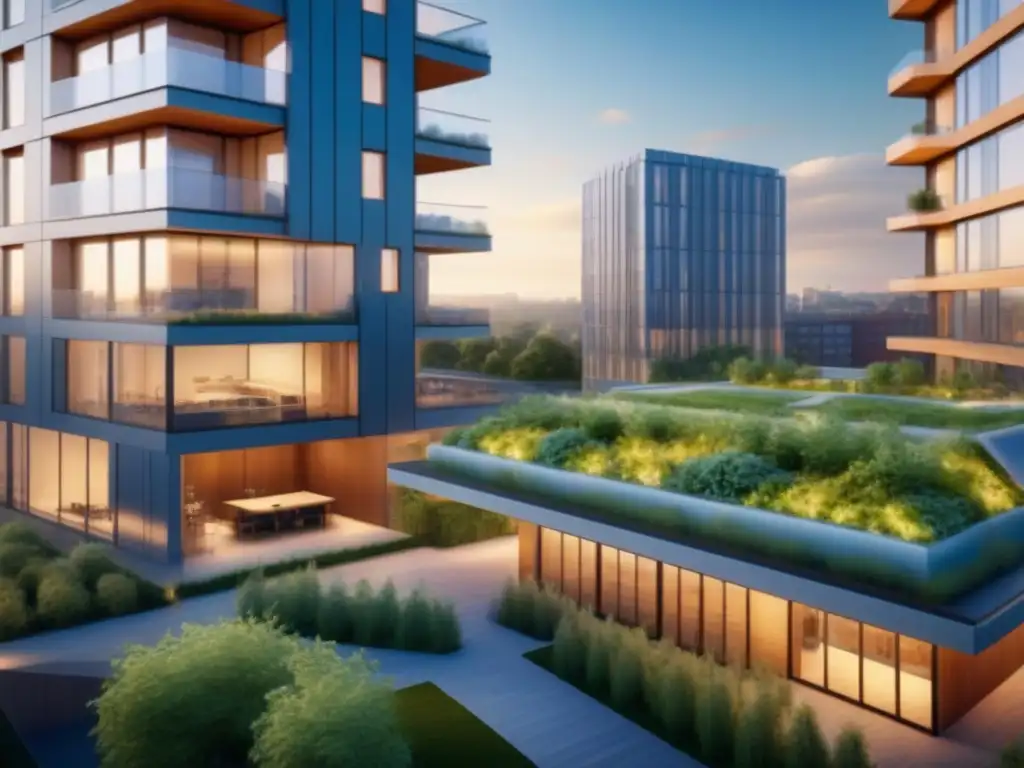 Edificio futurista en zona universitaria: diseño sostenible y vibrante Vibrante escena de un moderno edificio en zona universitaria con inversiones inmobiliarias zonas universitarias