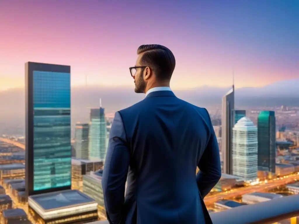 Inversión inmobiliaria comercial: ciudad vibrante al atardecer Vibrante escena urbana al atardecer con inversión inmobiliaria comercial viabilidad evaluación