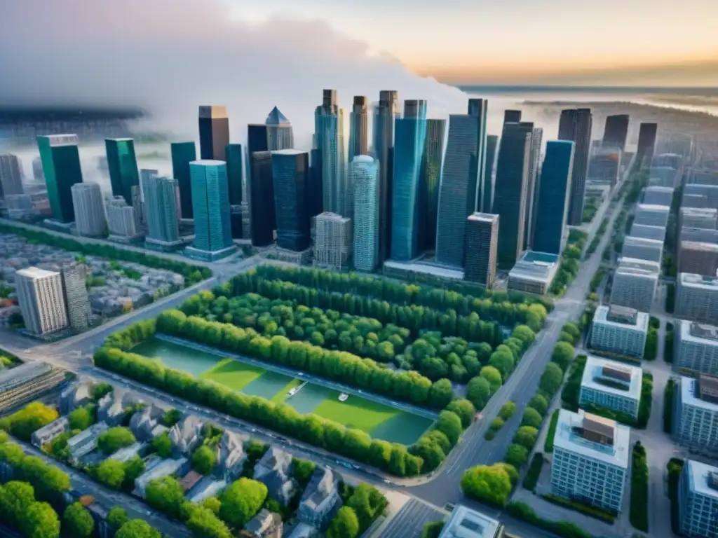 Vista aérea impactante de una ciudad en auge en América del Norte Vibrante escena urbana en auge, con rascacielos, calles transitadas y arquitectura moderna