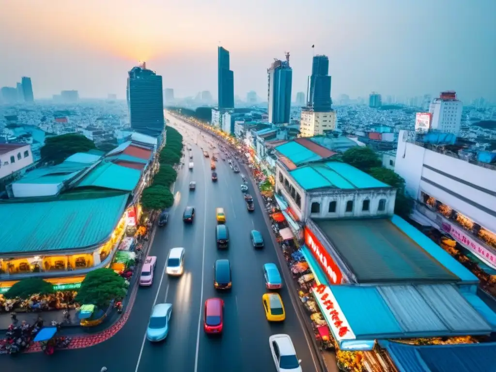 Vibrante panorama urbano de Ho Chi Minh City, Vietnam Vibrante escena urbana en Ho Chi Minh, Vietnam, simbolizando la inversión inmobiliaria en Vietnam