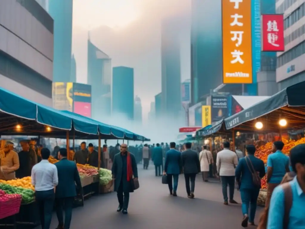 Vibrante ciudad emergente: inversión inmobiliaria en mercado dinámico Vibrante escena urbana en mercado emergente, reflejando inversión inmobiliaria en mercados emergentes riesgos