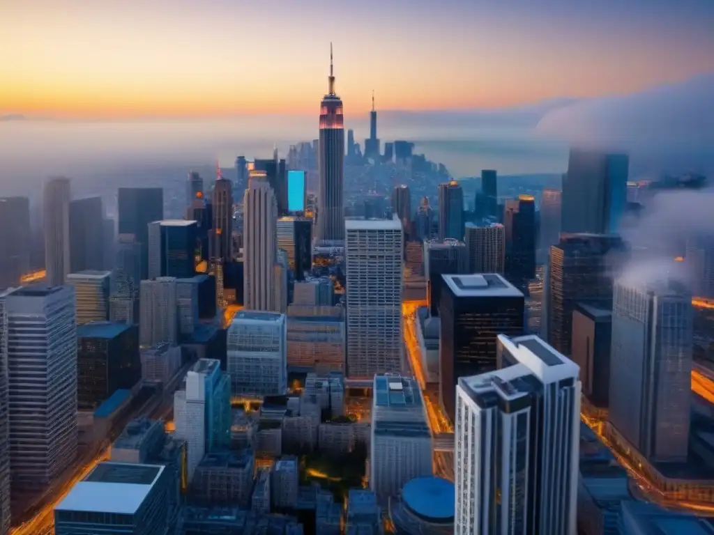Cityscape vibrante: éxito financiero en mercados emergentes Vibrante escena urbana en mercado emergente con rascacielos modernos y gente negociando financiamiento proyectos inmobiliarios mercados emergentes