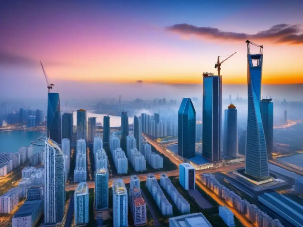 Skyline vibrante de ciudad emergente: progreso urbano y diversidad Vibrante escena urbana en un mercado emergente, con rascacielos y edificios tradicionales