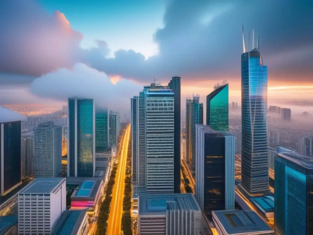 Vibrante mercado inmobiliario: oportunidades de inversión Una vibrante escena urbana en mercados emergentes con profesionales analizando datos, reflejando oportunidades de inversión inmobiliaria