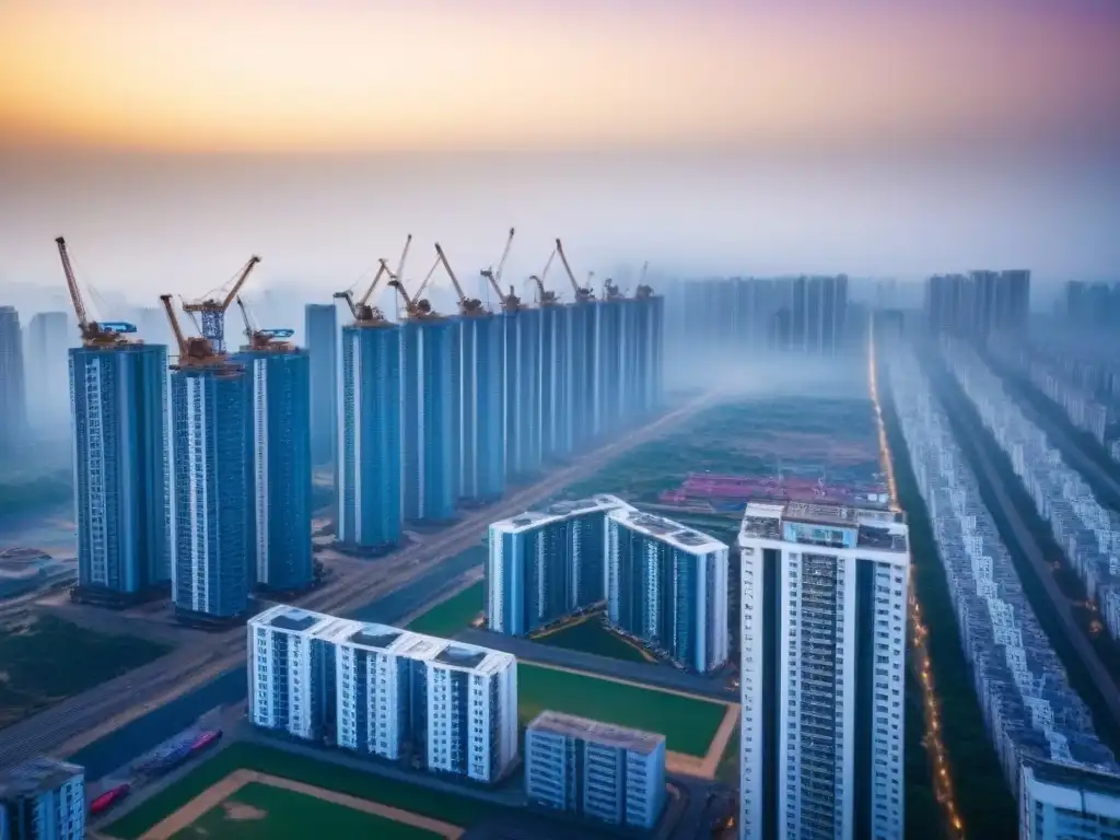 Vibrante mercado inmobiliario: ciudad emergente en 8k Vibrante escena urbana en mercados emergentes con impacto políticas construcción vivienda