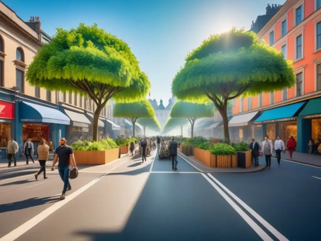 Renovación urbana: ciudad vibrante con historia y modernidad Una vibrante escena urbana en plena revitalización, fusionando lo histórico con lo moderno