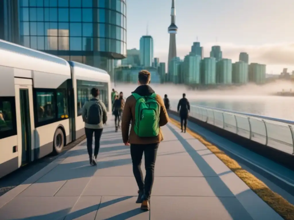Visión urbana sostenible en Canadá: skyline moderno y diversidad Vibrante escena urbana en Canadá con rascacielos modernos, calles llenas de vida y transporte sostenible