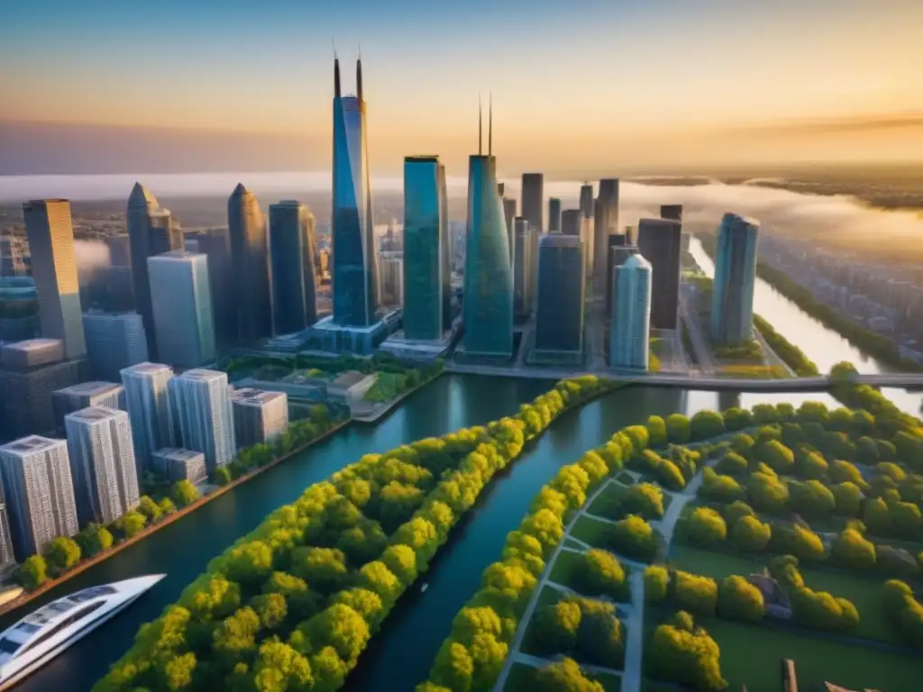 Desarrollo urbano innovador en ciudad norteamericana Vibrante escena urbana con rascacielos innovadores en Norteamérica, ideal para inversiones inmobiliarias innovadoras Norteamérica