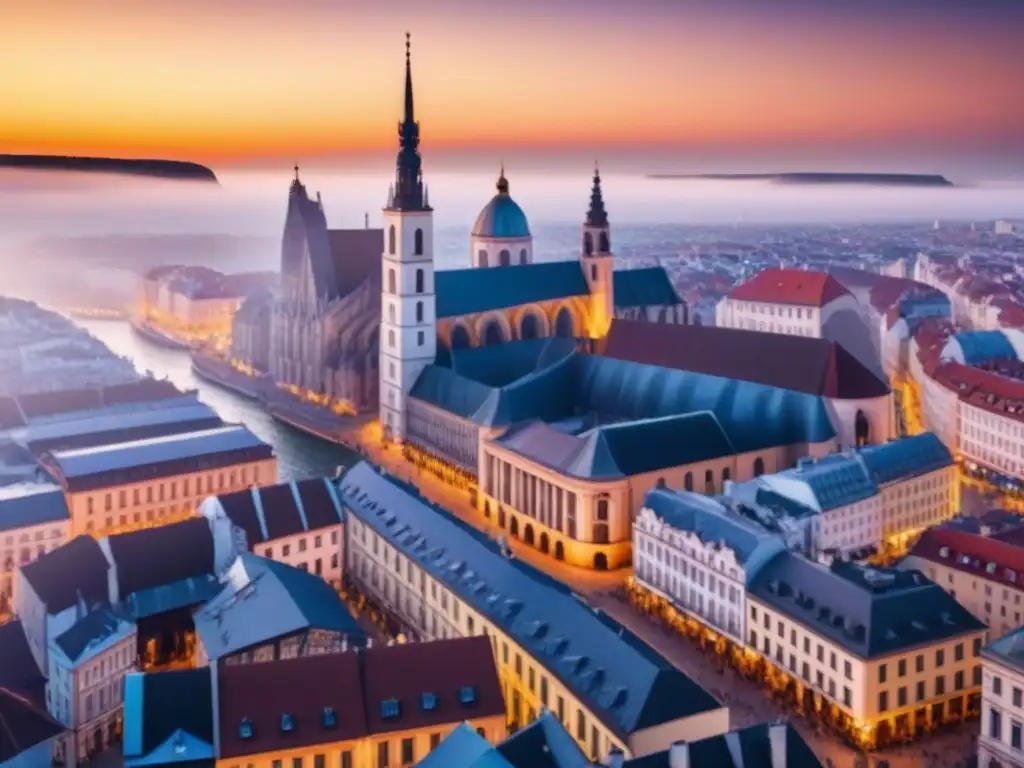 Cityscape vibrante: fusión de historia y modernidad en Europa del Este Vibrante escena urbana en Europa del Este con turistas y modernos edificios, reflejando el Mercado inmobiliario Europa del Este