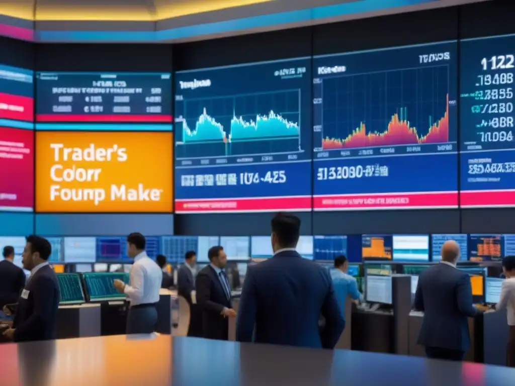 Frenesí financiero en mercado emergente: traders, datos y gráficos Un vibrante escenario de mercados emergentes en M&A, con traders activos y pantallas digitales mostrando datos en tiempo real