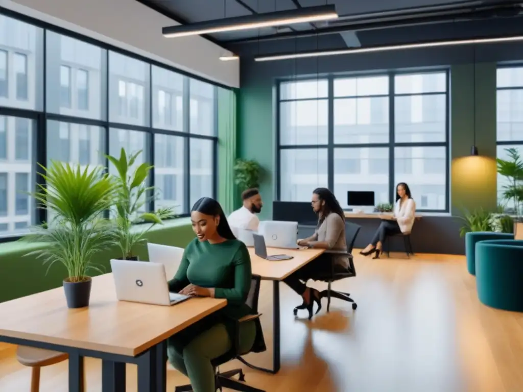 Espacio de Coworking Dinámico y Creativo | Profesionales Colaborando Un vibrante espacio coworking que refleja la colaboración e innovación de profesionales diversos