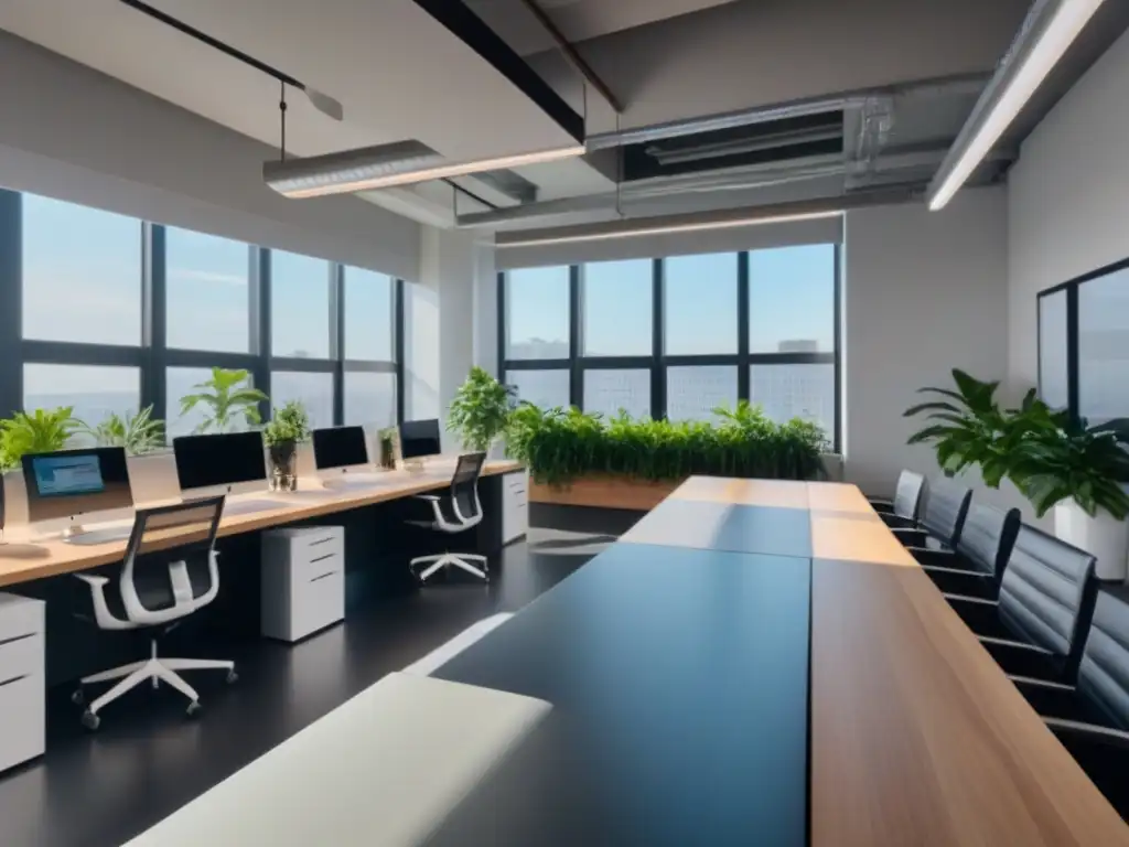 Espacio de coworking moderno y luminoso con profesionales colaborando Un vibrante espacio de coworking con diseño moderno y luminoso, ideal para rentabilidad e inversión
