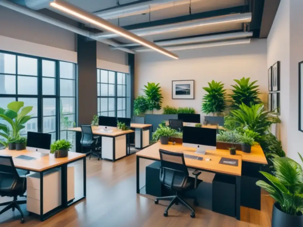 Espacio de coworking moderno: trabajo colaborativo en un entorno vibrante Un vibrante espacio de coworking, fusionando funcionalidad y estética en un entorno dinámico