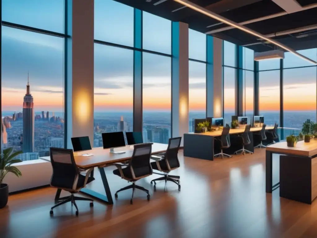 Espacio coworking futurista 8k: innovación y colaboración global Un vibrante espacio coworking futurista para nómadas digitales en una ciudad internacional