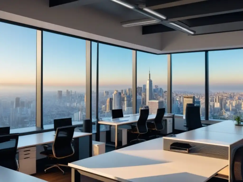 Un vibrante espacio de coworking internacional, moderno y sofisticado, con vista panorámica a la ciudad, ideal para la rentabilidad
