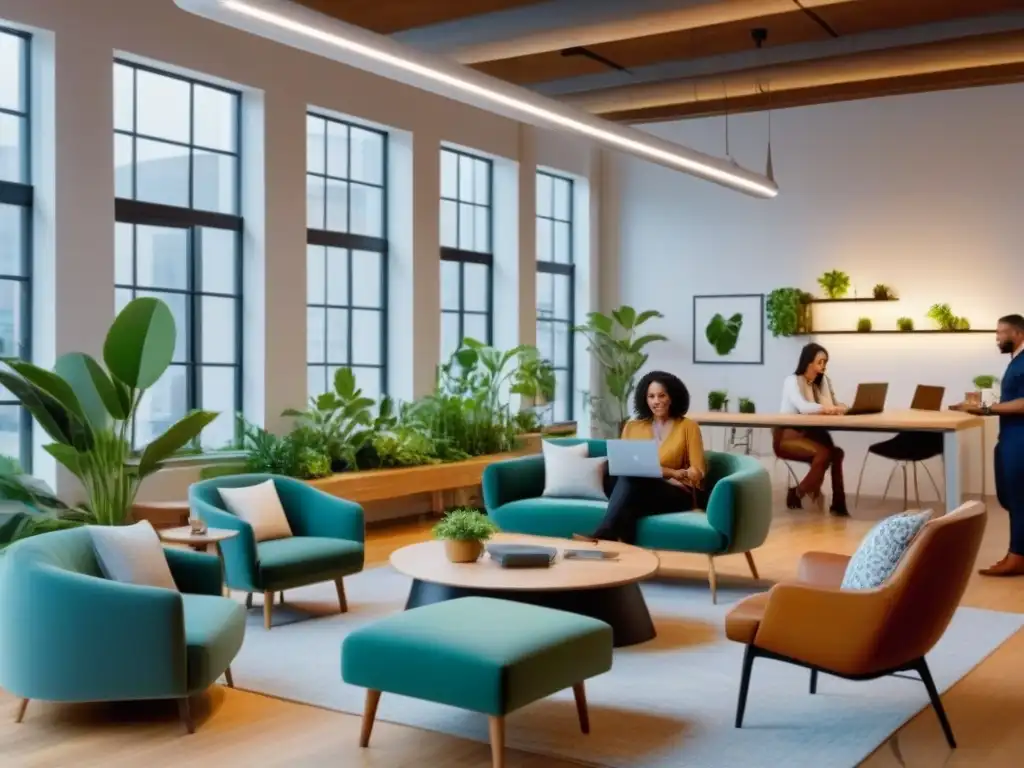 Profesionales colaborando en un coworking creativo y productivo Un vibrante espacio de coworking para inversiones, donde profesionales colaboran creativamente