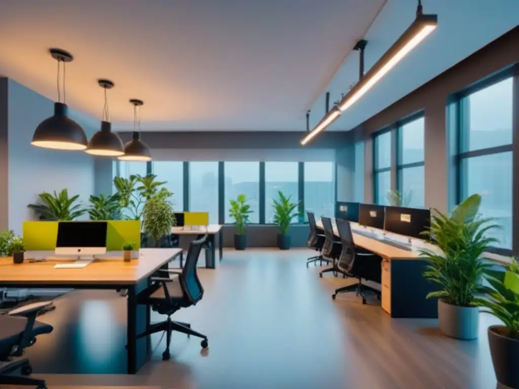 Coworking moderno y creativo: espacio de trabajo vibrante y colaborativo Un vibrante espacio coworking, moderno y creativo, con diversidad y colaboración, ideal para estrategias rentabilidad espacios coworking