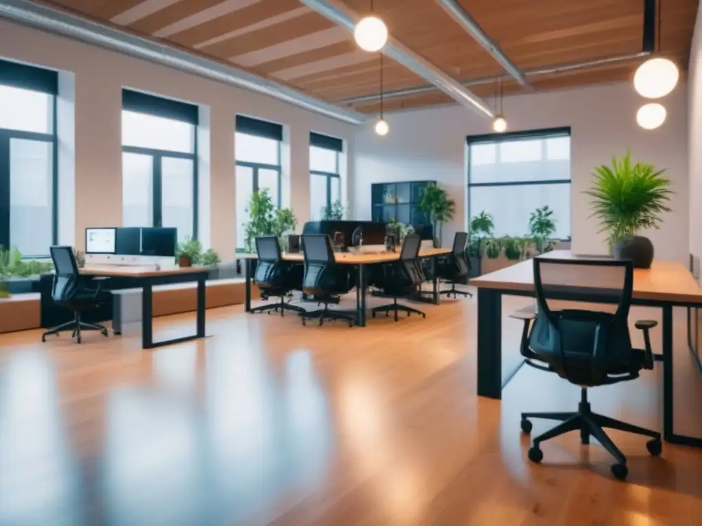 Coworking moderno y colaborativo con profesionales en acción Un vibrante espacio de coworking postpandemia donde profesionales colaboran y trabajan juntos en un ambiente productivo y acogedor