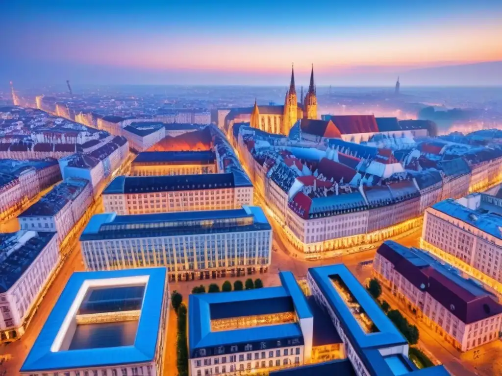 Contraste arquitectónico: skyline moderno en ciudad europea del Este Vibrante skyline europeo del Este: mezcla de arquitectura histórica y moderna