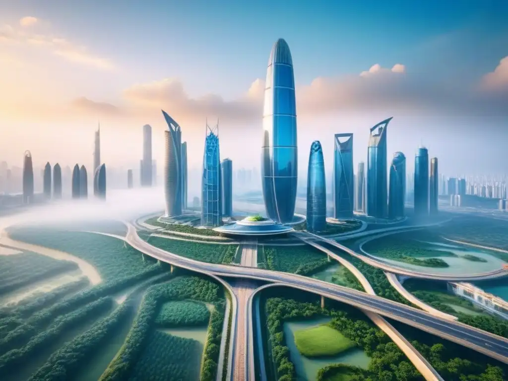 Metrópolis futurista en la Ruta de la Franja y la Ruta de la Seda: ¡Inversiones internacionales! Vibrante metrópolis futurista con rascacielos y avanzada infraestructura, ideal para análisis detallado del mercado inmobiliario internacional