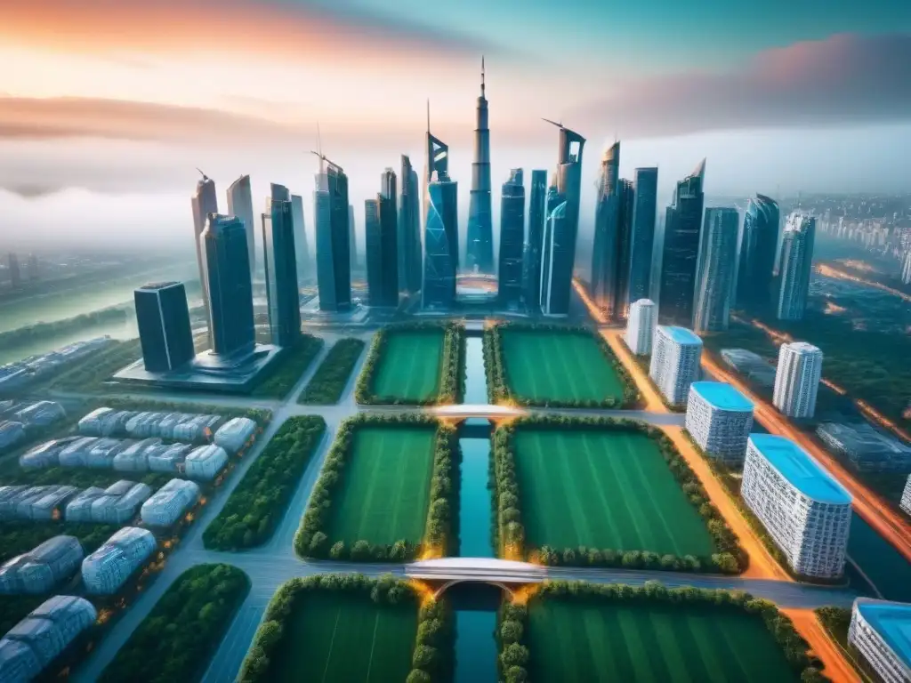 Metrópolis futurista: arquitectura moderna y sostenibilidad Vibrante metrópolis del futuro con arquitectura moderna y vida sostenible