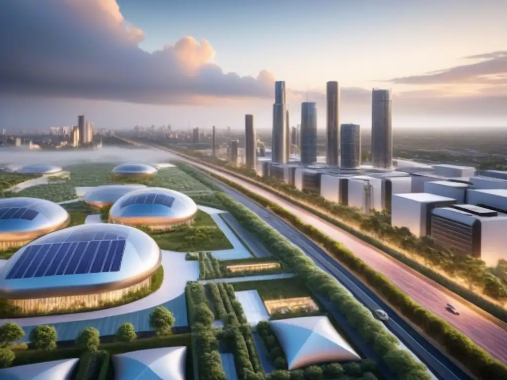 Horizonte futurista: Ciudad sostenible en México Vibrante horizonte futurista de la ciudad de México con elementos sostenibles