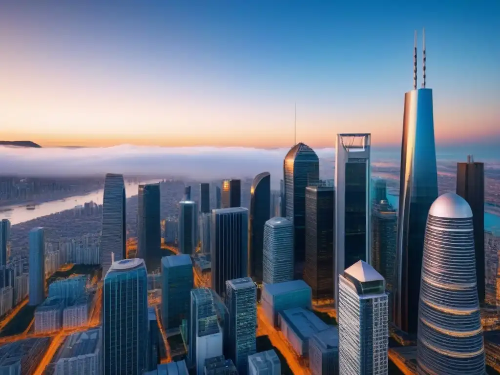 Resiliencia urbana: negocios y tecnología en el mercado inmobiliario global Vibrante imagen 8k de una ciudad con rascacielos, profesionales y tendencias mercado inmobiliario global