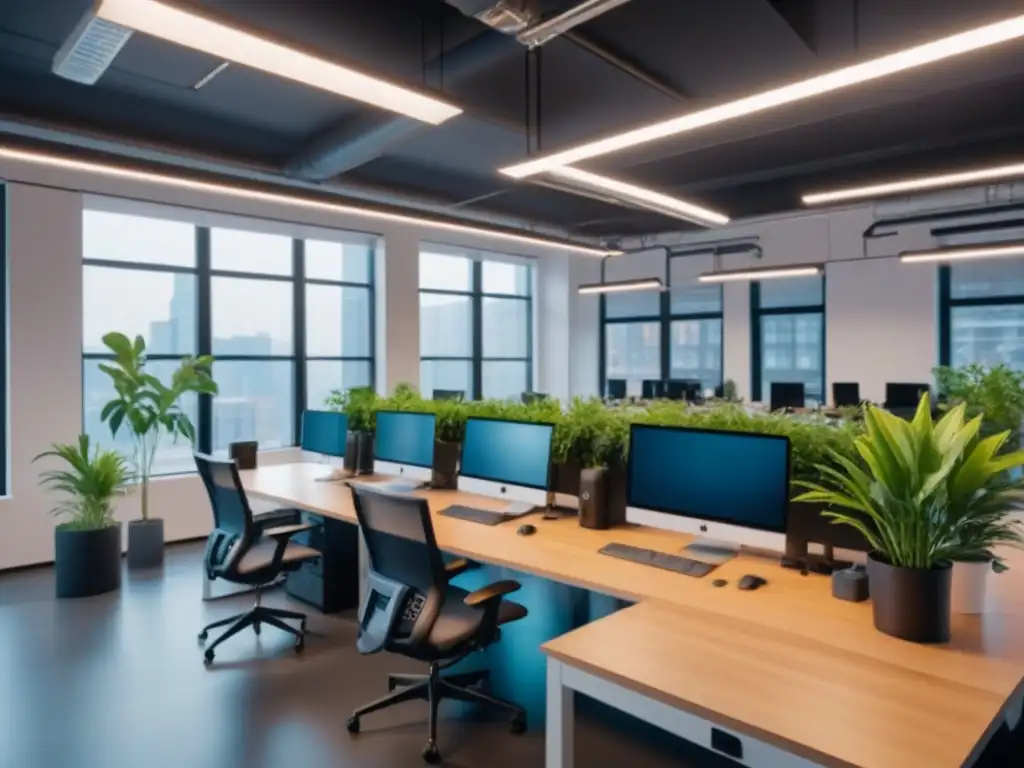 Espacio de coworking moderno y productivo con profesionales colaborando Una vibrante imagen de un espacio de coworking postpandemia, lleno de luz natural y profesionales colaborando en un entorno productivo y creativo