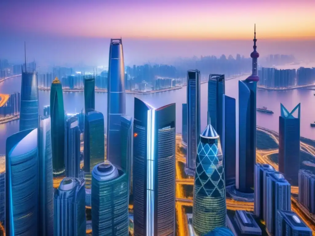 Horizonte urbano global: fusión arquitectónica en Belt and Road Vibrante imagen de inversiones internacionales en mercado inmobiliario, fusionando arquitectura moderna y tradicional en una bulliciosa ciudad