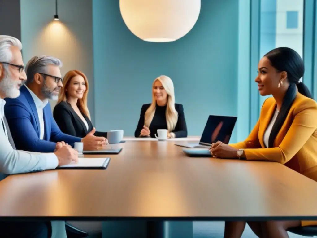 Conversación generacional: diversidad en inversiones inmobiliarias Vibrante intercambio de ideas entre generaciones en una oficina moderna