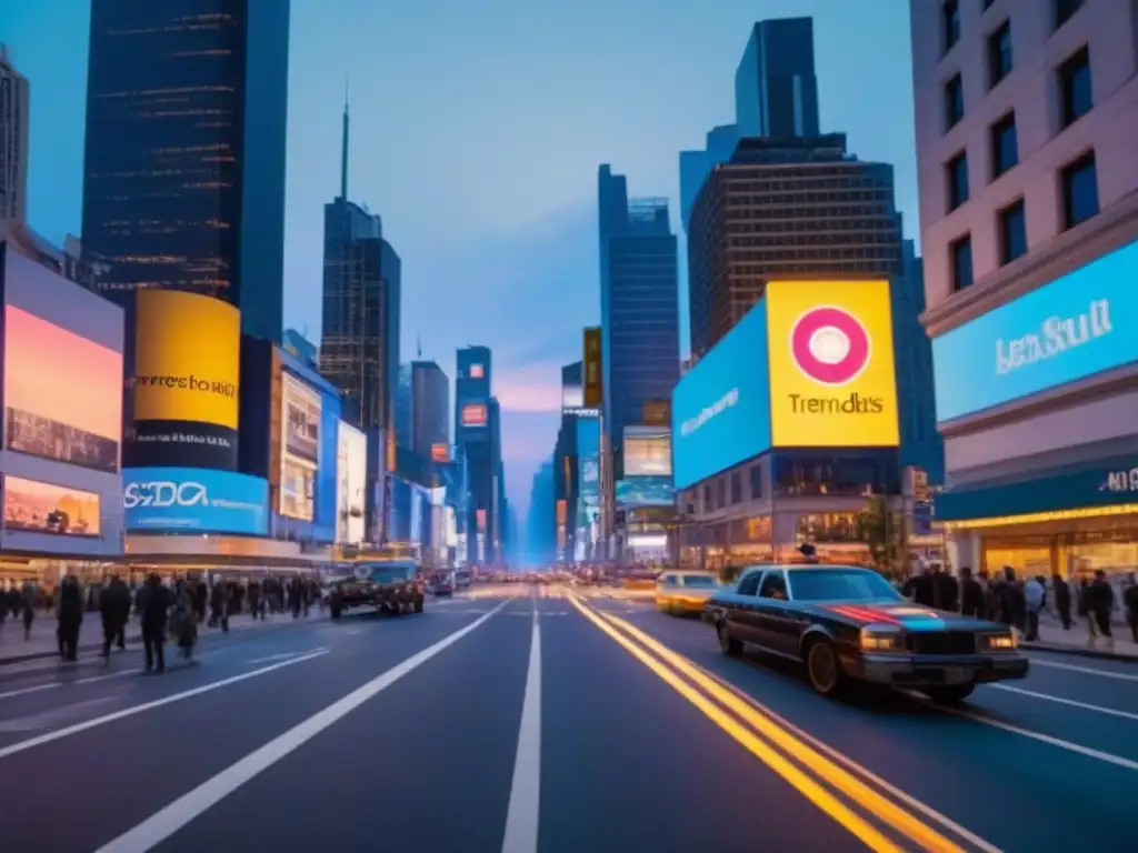 Horizonte urbano vibrante al anochecer en América del Norte Vibrante migración interna en ciudades norteamericanas: luces de neón iluminan rascacielos al anochecer, reflejando la dinámica urbana