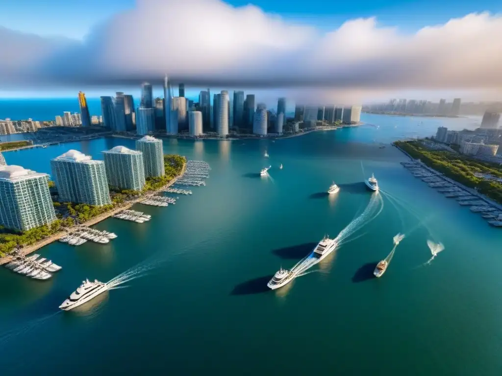 Vibrante ciudad turística en América del Norte Vibrante inversión inmobiliaria turismo Norteamérica: ciudad moderna, turistas, rascacielos y marina con yates
