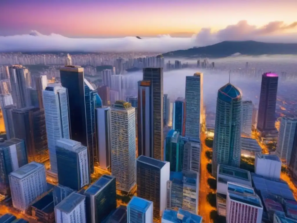 Metrópolis vibrante: Oportunidades de inversión en bienes raíces en América Latina Vibrante metrópolis latinoamericana con rascacielos modernos y arquitectura tradicional