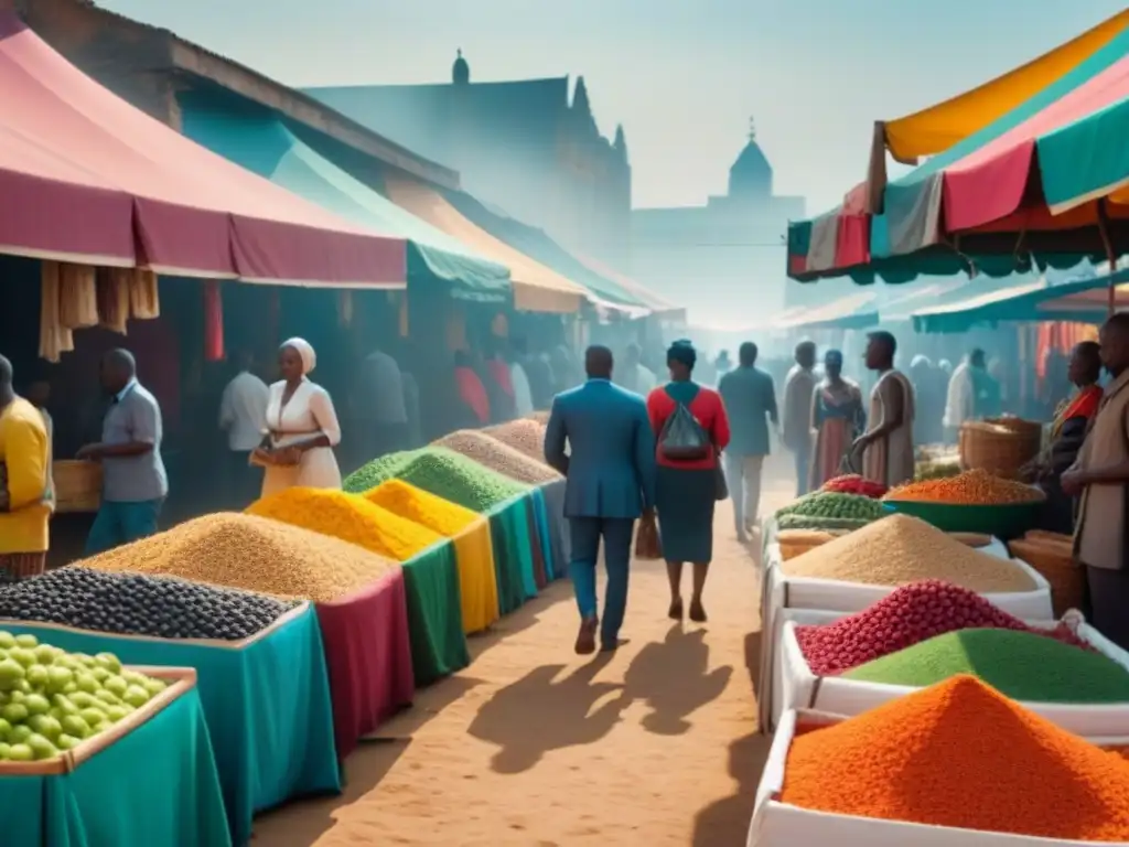 Mercado vibrante en África: Oportunidades de inversión Un vibrante mercado africano con diversidad, color y energía, ideal para inversiones inmobiliarias en África Subsahariana
