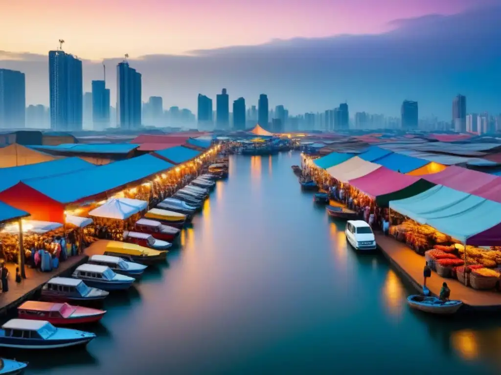 Mercado africano: vibrante escena de comercio y logística en 8k Un vibrante mercado africano fusionando lo tradicional y lo moderno, reflejando los desafíos logísticos en la inversión inmobiliaria África