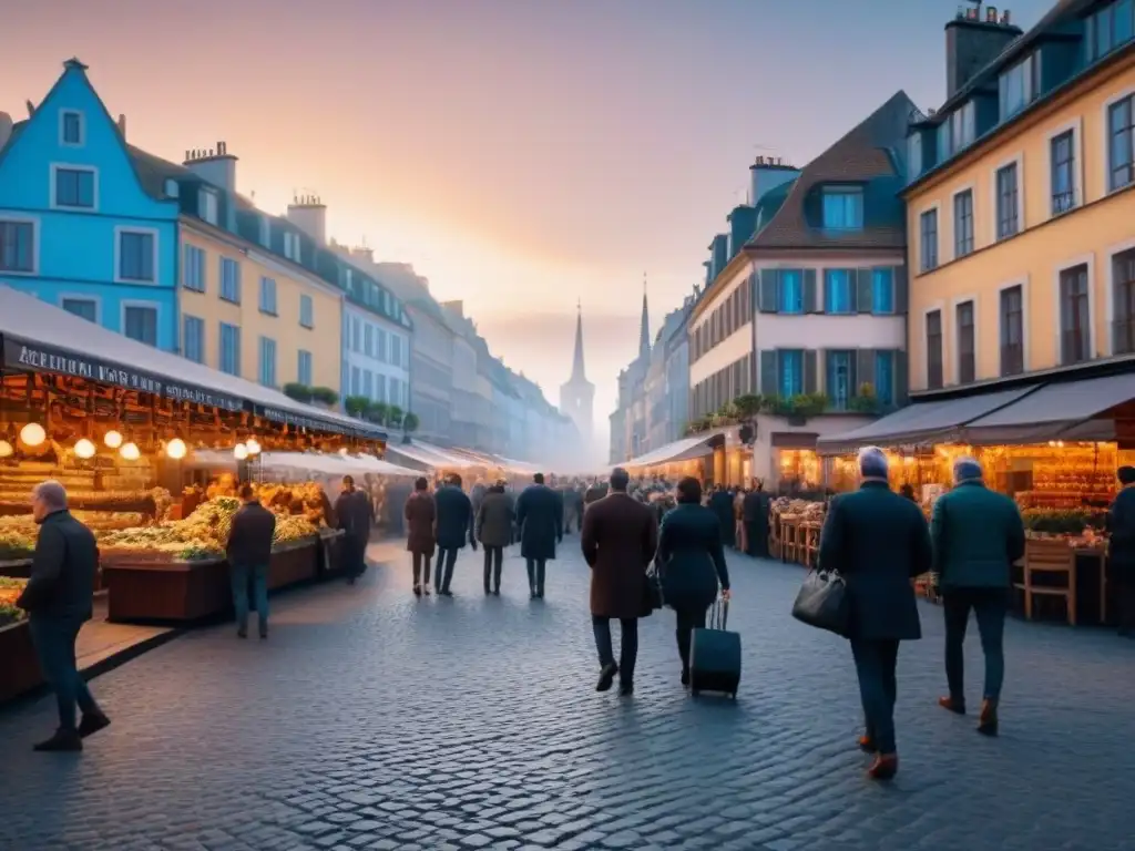 Cityscape europeo: mezcla dinámica de arquitectura y cultura en 8k Vibrante mercado inmobiliario en Europa del Este con arquitectura moderna y actividades variadas al atardecer