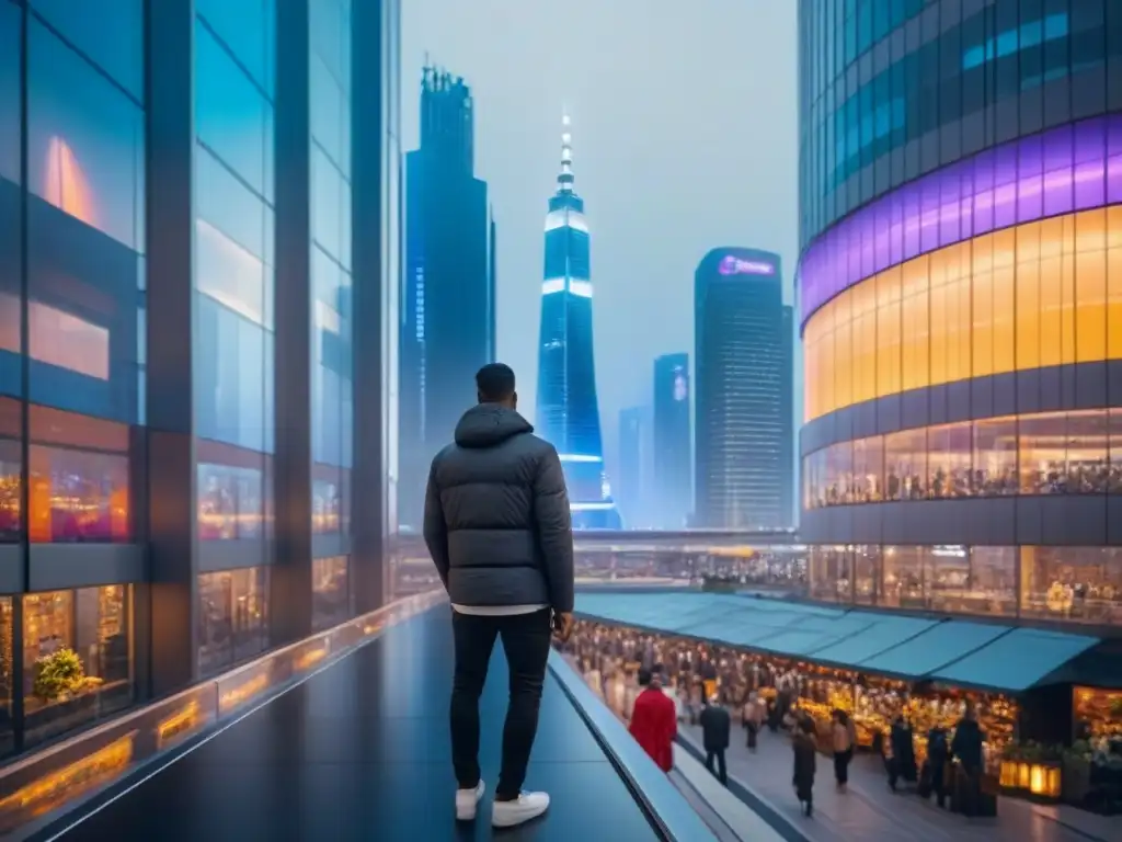 Cityscape nocturno 8k: Finanzas y tecnología en moderna metrópolis Vibrante mercado inmobiliario en una ciudad moderna de noche, reflejando riesgo fluctuaciones cambiarias