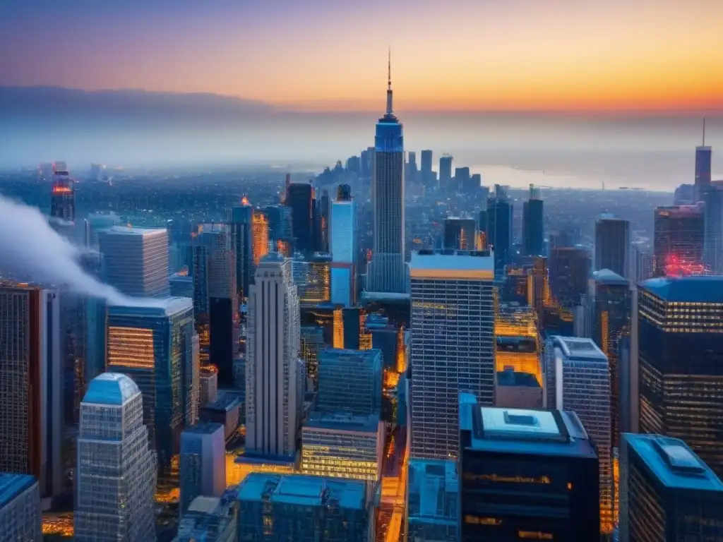 Vibrante mercado inmobiliario: skyline moderno y dinámico Vibrante mercado inmobiliario en una ciudad moderna con rascacielos