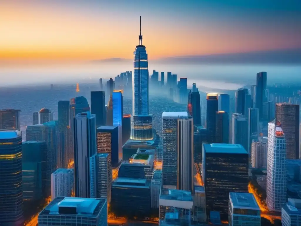 Metrópolis emergente: rascacielos innovadores y diversidad urbana Vibrante mercado inmobiliario emergente: rascacielos innovadores y bulliciosas calles llenas de vida y diversidad