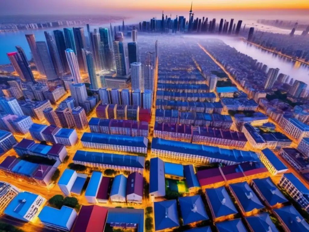 Mercado inmobiliario global: diversidad cultural en un paisaje urbano Vibrante mercado inmobiliario internacional y cultura, con propiedades de influencias arquitectónicas únicas en una bulliciosa ciudad multicultural