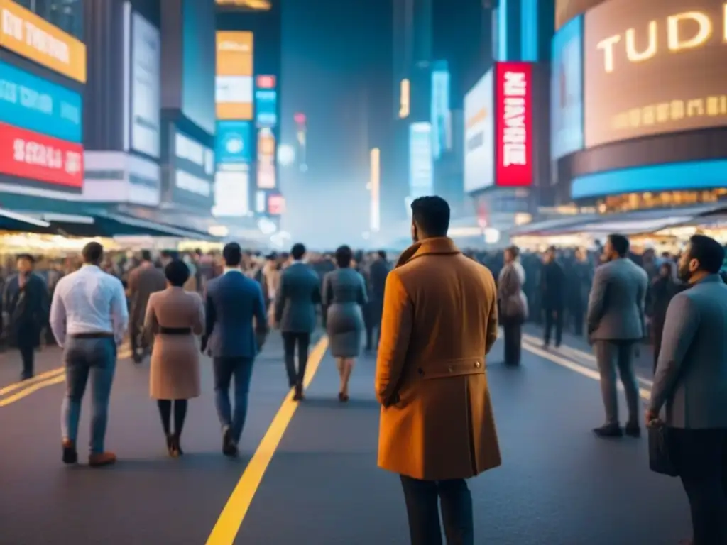 Metrópolis futurista: luces vibrantes en rascacielos nocturnos Un vibrante mercado inmobiliario internacional atrae inversionistas globales en una metrópolis futurista de rascacielos iluminados de noche