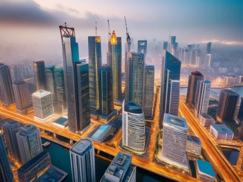 Skyline globalizado: arquitectura diversa en una ciudad vibrante Vibrante mercado inmobiliario internacional: skyline de una ciudad globalizada con diversidad arquitectónica