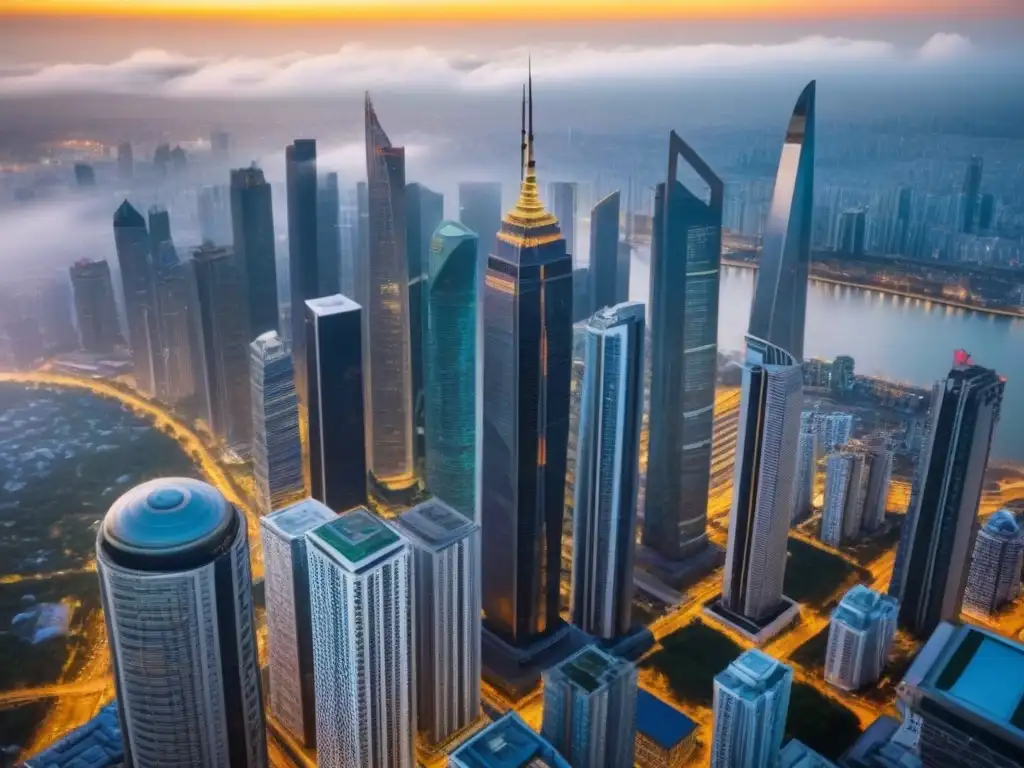 Deslumbrante ciudad moderna: inversión inmobiliaria internacional Vibrante mercado inmobiliario internacional con los Mejores REITs, reflejando crecimiento y prosperidad en un paisaje urbano moderno