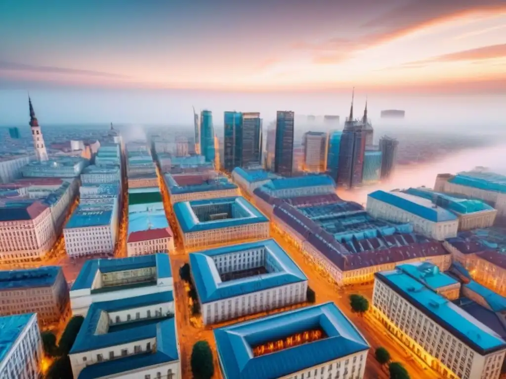 Contraste urbano: ciudad histórica y moderna en Europa del Este Vibrante mercado inmobiliario en Europa Oriental, mezcla de historia y modernidad