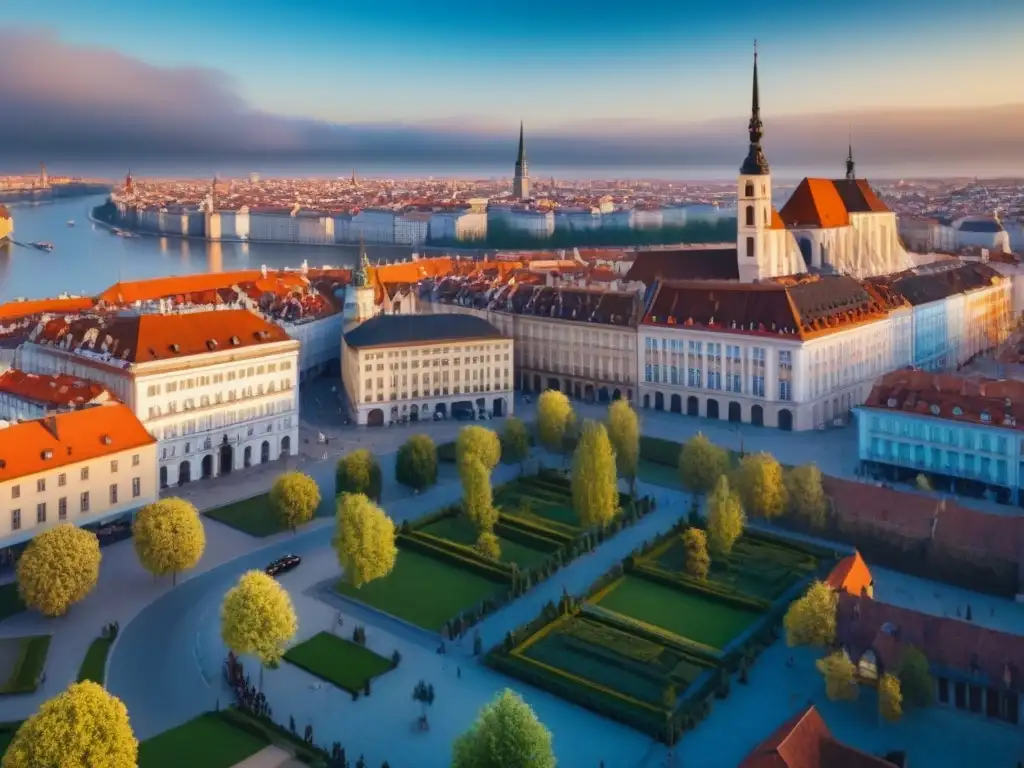 Horizonte dinámico de Europa del Este: arquitectura moderna y tradicional Vibrante mercado inmobiliario en Europa del Este: mezcla de rascacielos modernos y edificios históricos en una ciudad dinámica